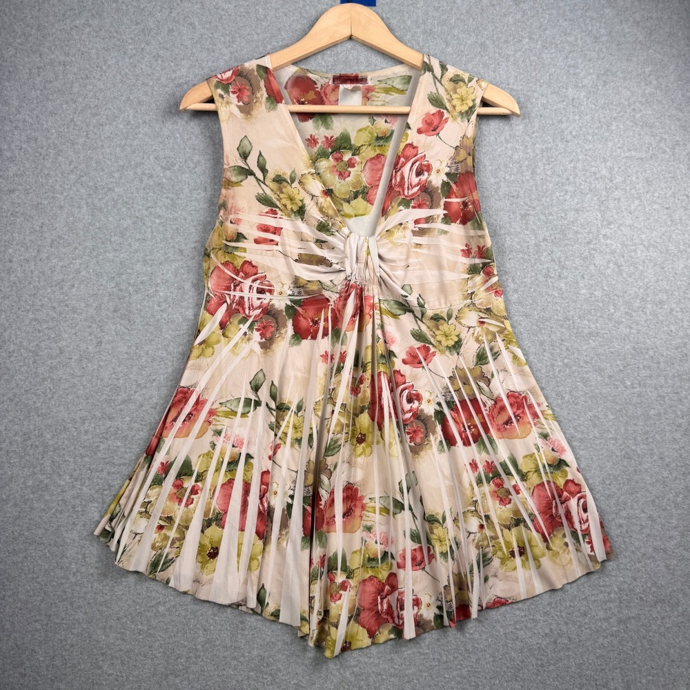 Vintage Body Central Top Womens Large Green Pink Floral Sleeveless Babydoll Y2K